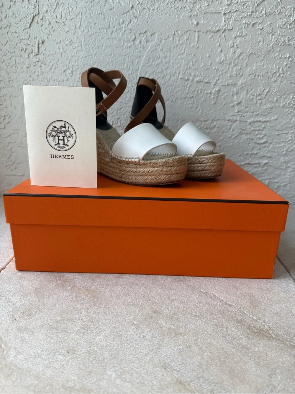 Hermes Tivoli Calfskin Leather Ankle Strap Espadrille Wedges